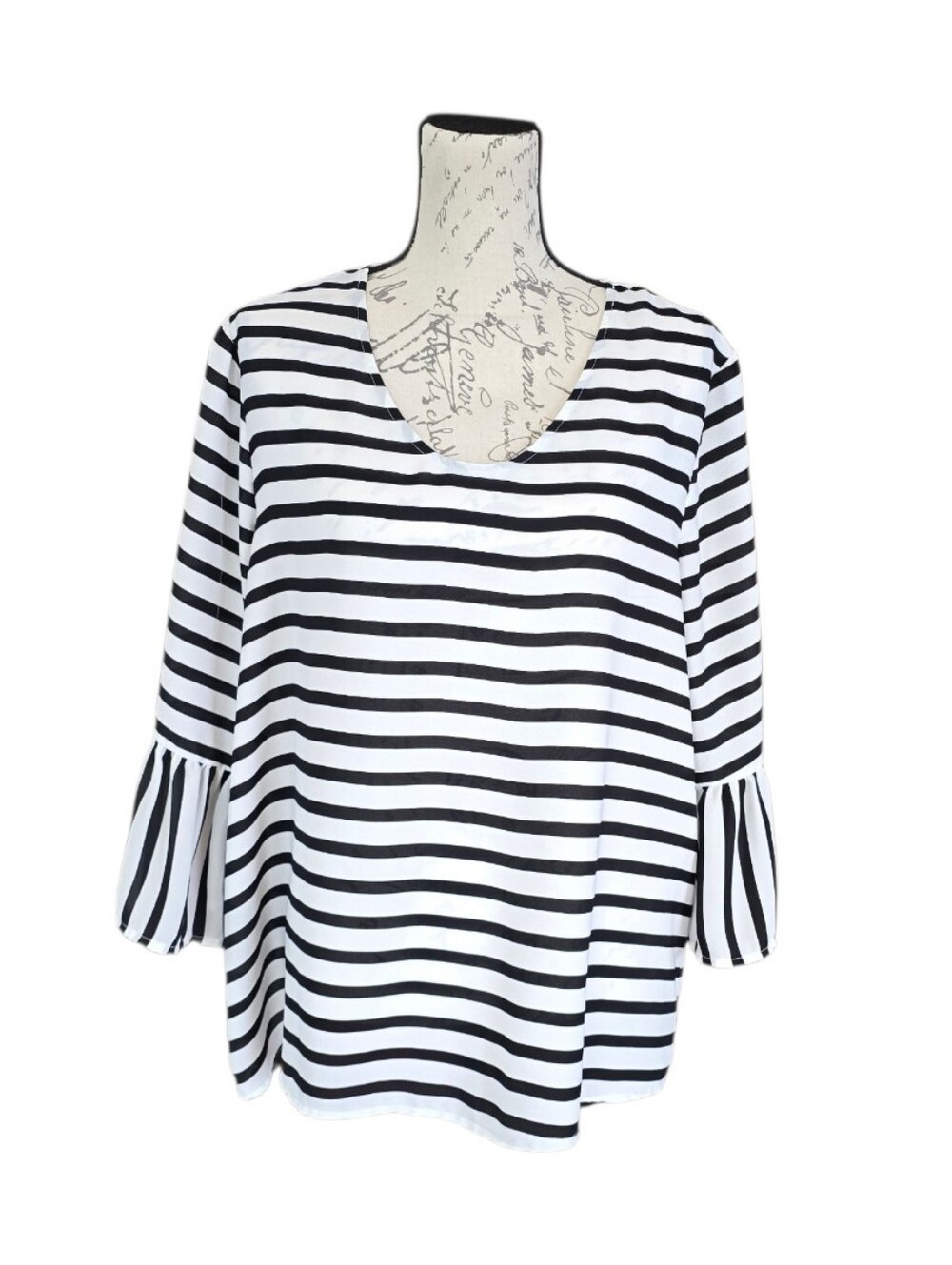 A&I Black White Stripe 3/4 Sleeve Blouse XL